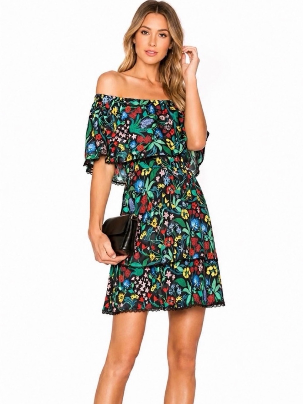 Alice and Olivia Tylie Tiered Off the shoulder Dress In Chelsea Wildflower